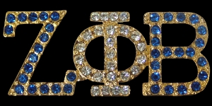 ZETA PHI BETA Blue and Clear Swarovski Crystal Straight Greek Letter Lapel Pin