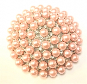  Large Silver Plated Pink Pearl and Crystal Brooch-3 inches
