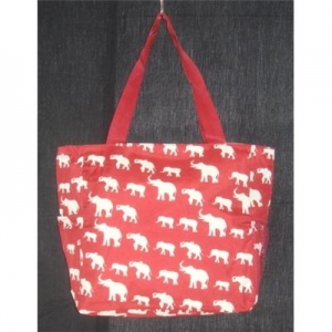 Red & White Elephant Print  SHOPPER  TOTE BAG