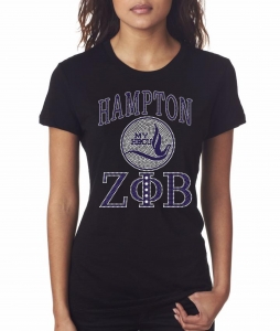 HAMPTON UNIVERSITY/ZPB- MY HBCU BLACK Chapter Bling T-Shirt (Sizes - 2x- 4x large)