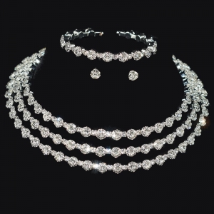 3 Piece Crystal and Silver Necklace Set with bracelet