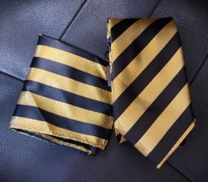 Black & Ole Gold Metallic Vertical Wide Striped Tie-Microfiber