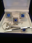 Blue & Silver Square Cufflink and Tie Clip Set