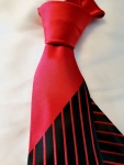 Black & Red Vertical Striped Tie and Pocket Square-Microfiber