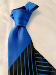  Black & Royal Blue Vertical Striped Tie and Pocket Square-Microfiber