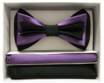  3 layered Black and Purple Bow tie-Pre-tied only
