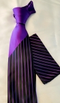   Black & Purple Vertical Striped Tie and Pocket Square-Microfiber