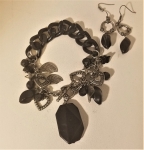 Black Stone and Silver Charm Bracelet Set
