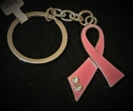 BREAST CANCER AWARENESS PINK RIBBON Key Chain with 2 rhinestones