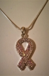 BREAST CANCER AWARENESS PINK RIBBON WITH PINK  RHINESTONES NECKLACE- Only 2 left!