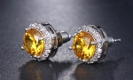 YELLOW GOLD and CRYSTAL STUD EARRINGS