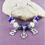 Blue and White Bead ZPB Dangle Cuff Bracelet -Silver plating