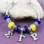  Blue and Gold Bead SG Rho Dangle Cuff Bracelet -Silver plating