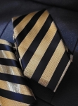 Black & Ole Gold Metallic Vertical Wide Striped Tie-Microfiber