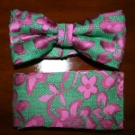 Fuchsia and Green Flocked Print Bow Tie- pre-tied