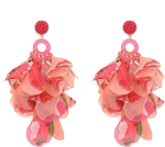  Bohemian styled Fuchsia, Green and pink chiffon post dangling earrings.