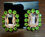  Stunning Pink and Green Crystal Statement Earrings- Post