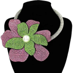 Pink and Green Rhinestone Flower Choker Necklace 