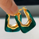 Green Lucite U Shaped Earrings-Gold plating