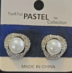 CLASSIC LOOK SILVER PLATING PEARL AND CRYSTAL OVAL EARRINGS- Clip-ons