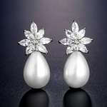 Crystal and Oval Pearl Flower Drop earrings
